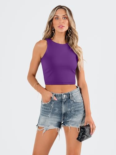 Image of EFAN Womens Sexy Sleeveless Double Lined Crop Tops Workout Cute Tight Racerback Tank Tops Summer Clothes Teen Girls 2025