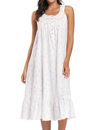 Image of FMIRREO Cotton Nightgown for Women Sleeveless Soft Comfy Night Gown Ladies Long Nightdress Kintted Sleepdress