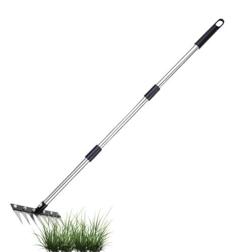 Vitsrisea Rastrillo de paisajismo - Rastrillo de escarificación de acero inoxidable de 8 púas | Herramienta de ventilación de suelo para jardín, para agricultura, horticultura, paisajismo, granja