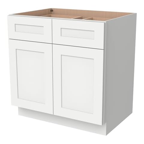 CozyHommie RTA Solid Wood Kitchen Base Cabinet, Large Storage Base Cabinet, Entryway Cabinet with 2 Drawers 2 Doors and 1 Shelf for Kitchen, Bedroom, Office(Origami White, 39”W×24”D×34.5”H) Cover