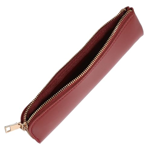 POPETPOP 多機能ペンケース レザー製ジッパー付き文房具ポーチ 大容量収納 ポータブルペンシルバッグ 成人用筆入れ レトロデザイン 文房具ホルダー