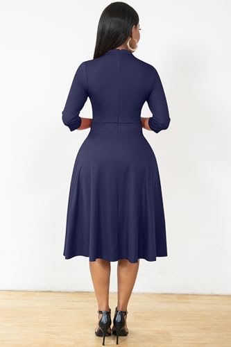 Image of Nmoder Casual Dresses for Women Semi Formal Fit and Flare 3 /4 Sleeve A-line Church Work Dress with Pockets