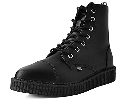 T.U.K. Black TUKskin Pointed Lace Up Creeper Boots for Men & Women, 7 Eye Low Platform Boot