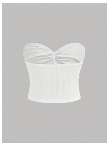 SHENHE Girl's Ribbed Knit Tube Top Strapless Twist Front Summer Vacation Crop Bandeau Tank2