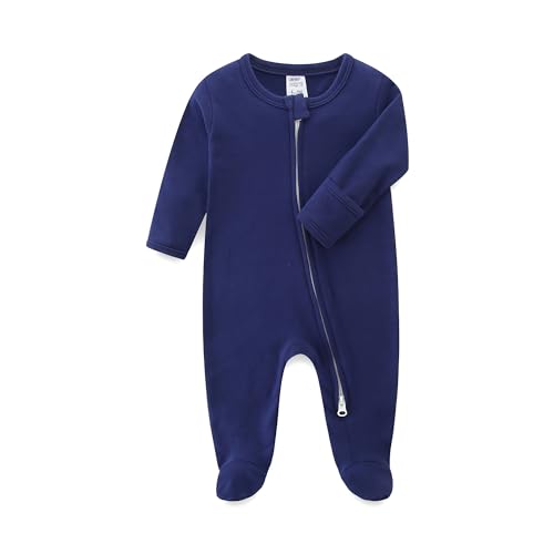 Image of Hikido Baby Romper 100% Organic Cotton Pajamas One Piece Long Sleeve Zipper Footie Onesie for 0~12M Baby