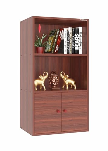 Image of Madhuran Engineered Wood Free Standing Almirah 2 Door Bookcase Organizer (Teak)