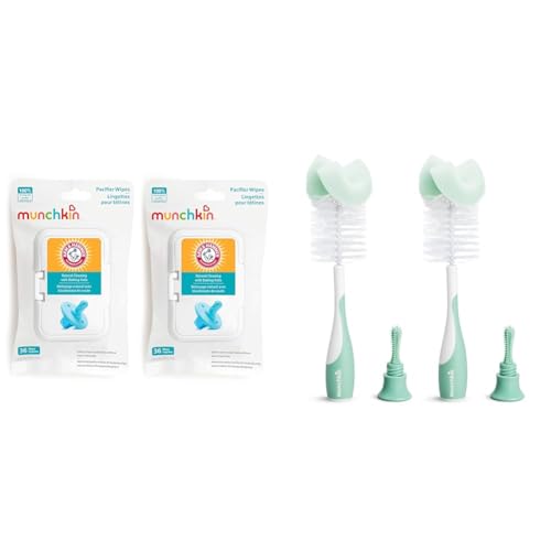 Image of Munchkin® Arm & Hammer Pacifier Wipes - Safely Cleans Baby and Toddler Essentials, 2 Pack, 72 Wipes & Sponge™ Bottle Brush, 2 Pack, Green