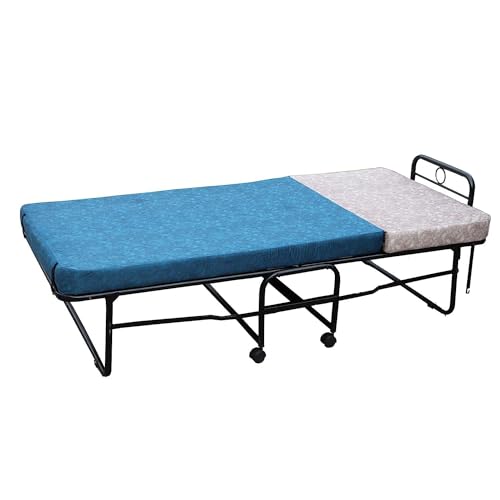 Image of Spacecrafts High Density Recliner Folding Bed | 5 Stage | Single with Mattress | Portable Space Saving Guest Lounge Bed | (3 ft x 6.3 ft) (Blue & Grey)