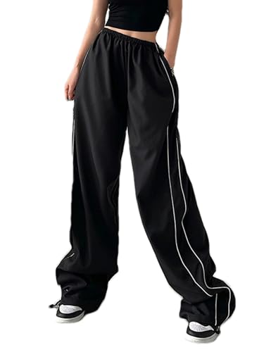 Sdipipo Womens Parachute Pants Y2k Baggy Wide Leg Track Pants Elastic Waist Jogger Sweatpants Hiking Pants Trousers ﻿