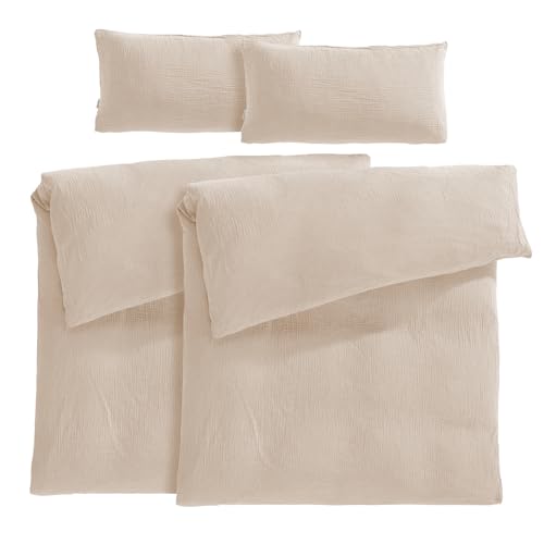 Pure Label Musselin Bettwäsche 135x200 4 teilig bestehend aus Bettbezug...