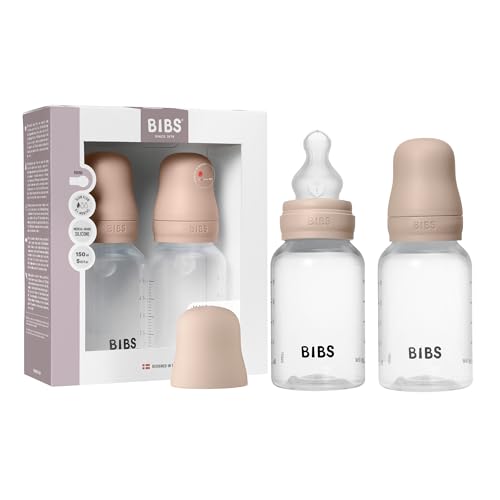Biberón BIBS 150 ml, tetina de Silicona, pack de 2 - Anticólicos, sin BPA, tetina redonda, ligero y fácil de limpiar, adecuado para recién nacidos, 0+ años - Blush