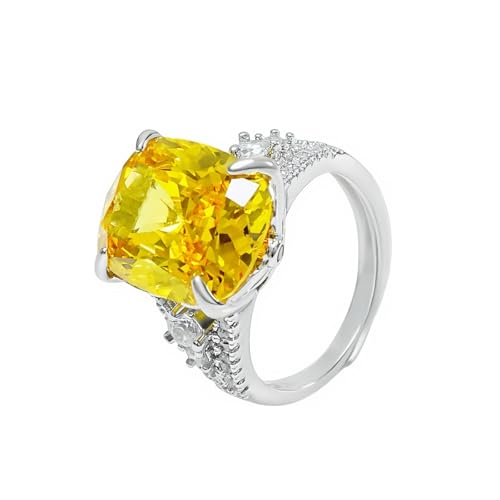 AIPWEYT Store Anillo de Compromiso, Anillo para Mujer Plata Ley 925, Anillos de Moissanita, Ajustable Anillos Mujer con Natural Citrino, Para Parejas Compromiso, Boda, Uso Diario