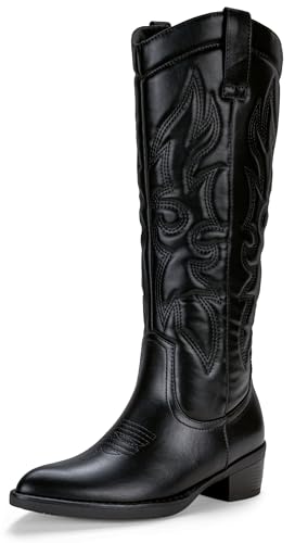 Vepose Womens Tall Cowboy Boots Knee High Cowgirl Low Heel Comfy Boots for Ladies