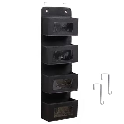 MORYTRADE ウォールポケット ドア掛け 壁掛け 4段 収納ポケット 透明 中が見える 99×30cm ブラック