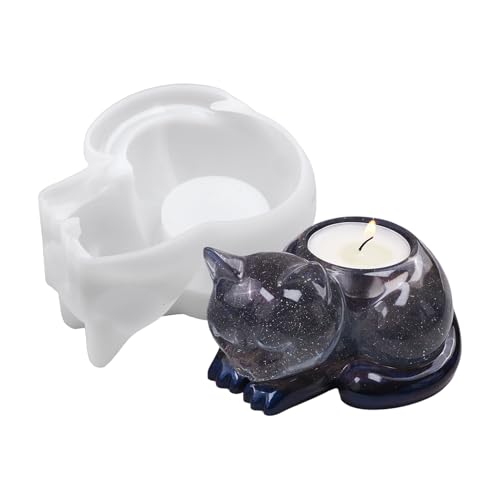 Molde para candelabros de vela calentador de plato - Silicona suave para resina epoxi y artesanía, molde creativo en forma de gato para decoración interior y centro de mesa