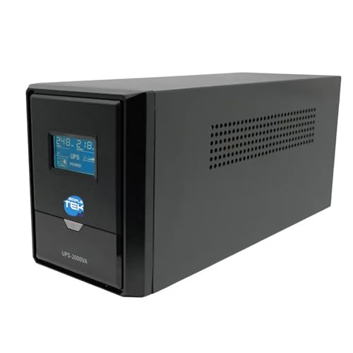 SIMPLETEK - Alimentation sans interruption UPS 2000 VA / 1200 W avec écran LCD, 3 prises Schuko/UE, protection contre les courts-circuits, fonction AC auto restart