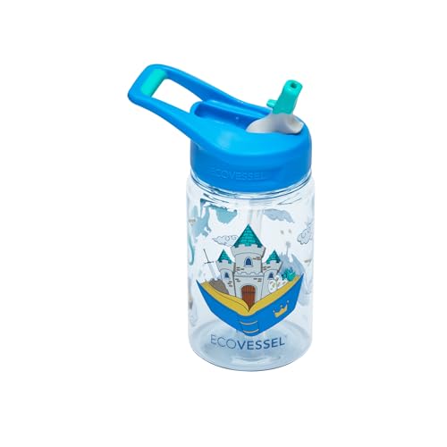 EcoVessel SPLASH Tritan Plastic Kids Water Bottle with Straw, Leak Proof Flip Top Lid, and Carry Handle Kids Cups Sports Water Bottle Sippy Cups 12 oz (Storybook)