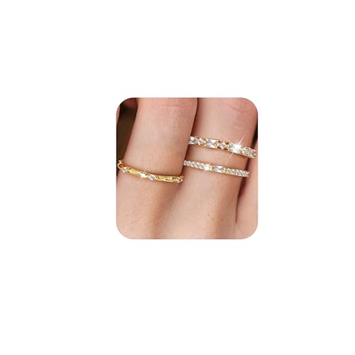 Dochais Dainty Cubic Zirconia Gold Rings for Women Non-Tarnish 14k Gold Plated Stackable Rings Wedding Engagement Finger Ring Set Size 5-9