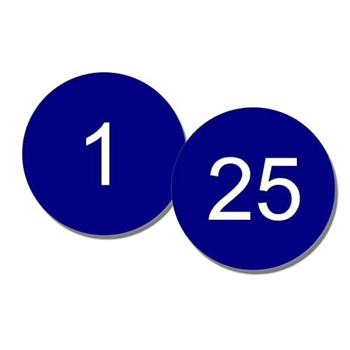 NapTags Circle Numbered Vinyl Decal Stickers, Flexible Vinyl with Acrylic Adhesive Backer, 1.5 inch Circles, Blue Circles with White Numbers (#1-25)