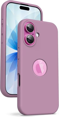 Image of Elzzi Microfiber Logo Cover Compatible for iPhone 16 Case Liquid Silicone Cases Full Body 4 Layer Protective Covers Shockproof Back Cover (Lilac)