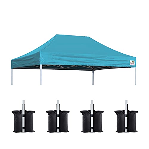 Image of Eurmax USA 8x12 Pop Up Canopy Replacement Top,Universal Instant Canopy Cover ONLY,Heavy Duty UPF 50+ UV Protection,Water & Wind Resistant Tarp,30+ Colors Available,Bonus 4 Sand Bags (Turquoise)