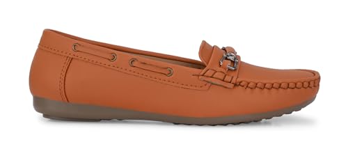 Image of Karaddi Women's Loafers | Cushioned Footbed | Stylish Fashion Moccasins | Comfortable Slip On Formal Loafer for Women | Flexible Style Casual Shoes | Formal Office Wear Shoe Color Tan Size 8 UK /ind