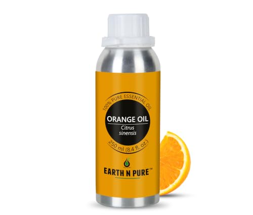 Image of Earth N Pure Orange Oil 100% Pure & Natural | Sweet Orange Essential Oil for Diffuser, Aromatherapy, Skin Care, Hair Care & Cleaning |for Fresh Mood & Home Fragrance | Undiluted Therapeutic Grade - 250ml