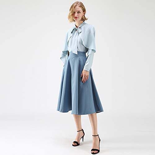 CHICWISH Women's Classic Simplicity Blue A-Line Midi Skirt with Side Pockets3