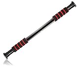 com-four® Barra de dominadas - Barra de tracción Ajustable para el Marco de la Puerta -Barra de dominadas - Barras (Negro/Rojo para Sujetar)