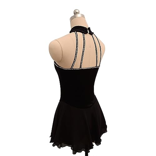 Vestido de patinação artística, elegante gola rolê sem mangas linha strass competição de patinação a