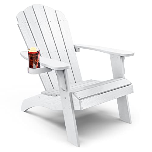 Yefu Plastic Adirondack Chair Oversized With Cup-Holder (Large Dual-Purpose), Weather Resistant, Poly Lumber Outdoor Chairs Duty Rating Widely Used In Patio, Lawn, Outside, Deck, Outdoor, Chairs-White #TOP16