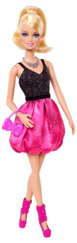Muñeca Barbie Fashionista Party Glam con vestido rosa y negro miniatura 1