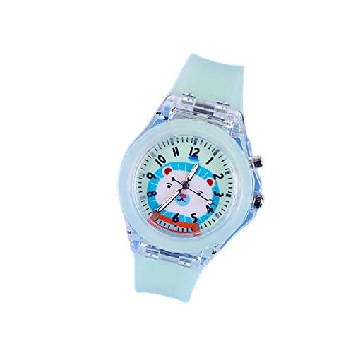 Reloj para niña Conejo de dibujos animados Relojes con luz de flash para niñas Correa de silicona Lindo Caballo Dinosaurio Relojes para niños con reloj de luz Relojes para niñas (Color : Green Bear)