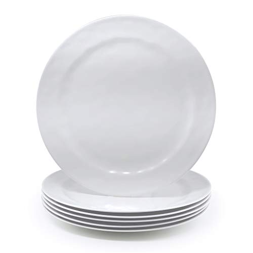 Melamine Plates set of 6, 10-inch 100% Melamine Dinner Plates for Everyday Use, Break-resistant and Lightweight, White Color