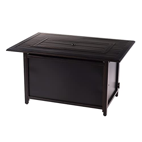 Image of Rectangular 46 in. x 31 in. Aluminum Propane Fire Pit Table, Glass Beads, Two Covers, Lid, 57,000 BTUs in Copper Finish