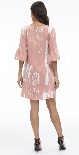 Image of BUENOS NINOS Dresses for Womens Summer Bell Sleeve V-Neck Shift Dress Mini Dress