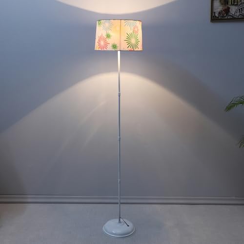 Image of tu casa White Metal-Iron Base Foldable Floor Lamps with Flowral Print & Satin Shade for Bedroom, Living Room, Lounge, Office Area, Gifting Without Bulb for Home Decoration (Height - 57 inch)
