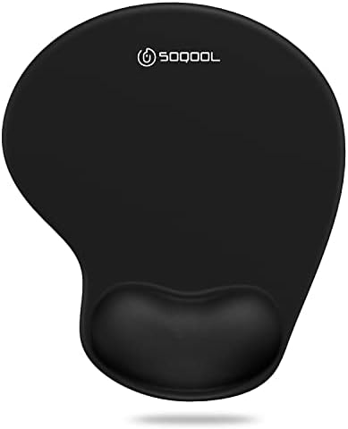 Soqool Mouse Pad, Ergonomic Mouse Pad with Comfortable Gel Wrist Rest Support and Lycra Cloth, Non-Slip PU Base for Easy Typing Pain Relief, Durable and Washable, Classic Black