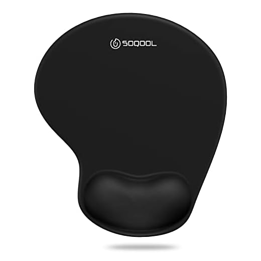 Soqool Mouse Pad, Ergonomic Mouse Pad with Comfortable Gel Wrist Rest Support and Lycra Cloth, Non-Slip PU Base for Easy Typing Pain Relief, Durable and Washable, Classic Black