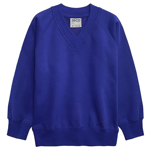 ZECO Unisex Schul-Sweatshirt mit V-Ausschnitt, königsblau, 5-6 Jahre