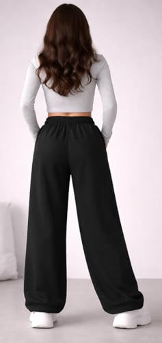 Image of CRAMPLEWomen's Graphic Print Wide Leg Sweatpants, Elastic Waist with Drawstring, Casual Streetwear Joggers