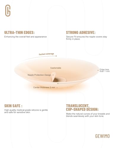 Nipple Covers No Show, 2 Pairs Sticky Adhesive Silicone Nipple Pasties for Women Reusable Pasty Strapless Bra Dress4