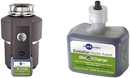 InSinkErator Eliminación de basura, Evolution Septic Assist, serie silenciosa, 34 HP + paquete de 2 cartuchos de repuesto de carga biológica de