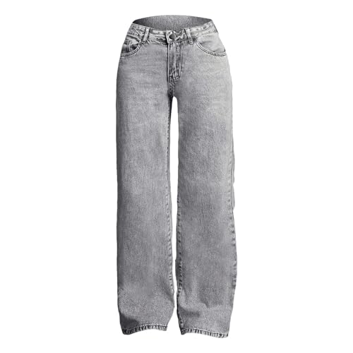 Girls Straight Jeans Baggy Casual Vintage Palazzo Distressed High Waist Wide Leg Denim Pants with Pockets