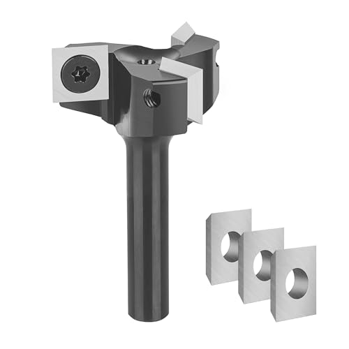 SpeTool Planfräser 8mm Schaft 35mm Durchmesser Präziser Flächenfräser mit 3 austauschbaren Hartmetallmessern (10 5mmx10 5mmx2 2mm) 3 Flöten CNC VHM Planfräser für Oberfräse Wendeplattenfräser holz