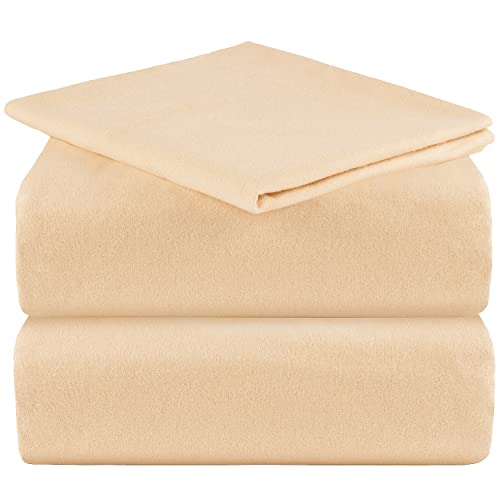 Mellanni 100% Cotton Flannel Twin Size Sheets - Ultra Warm For Cold Weather - Beige Sheets Twin Size - Pill, Wrinkle & Shrink Resistant - Fitted Sheet, Flat Sheet & 1 Pillowcase (Twin, Beige) #TOP1