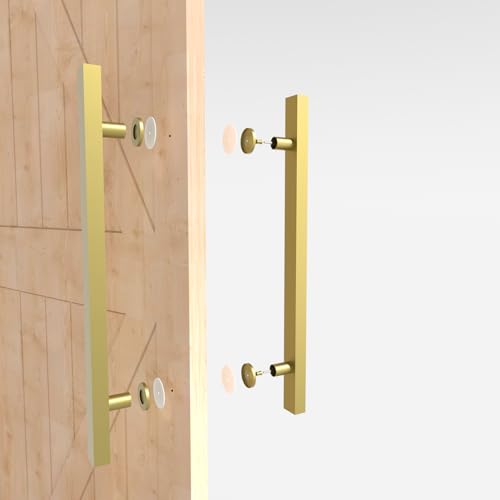 Image of 18 inch Titanium Gold Square Barn Door Pull Handle Double Sided | Heavy Duty 304 Stainless Steel, 11-6 /8 inch Hole Spacing, Fits 3 /4 inch-2 inch Thick Barn, Front Entry, Sliding & Exterior Doors