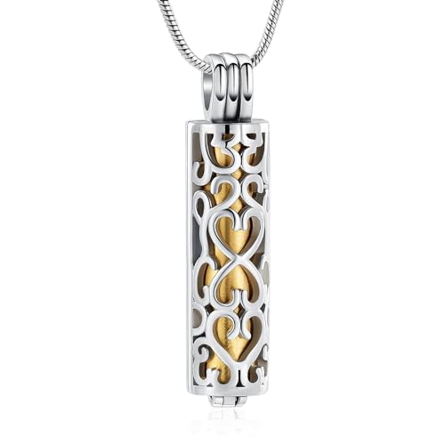 VCCWYQK Hollow Cylinder Urn Necklace for Ashes for Women Men Cremation Jewelry Keepsake Memorial Human Pet Ashes Pendant (Silver+Gold)
