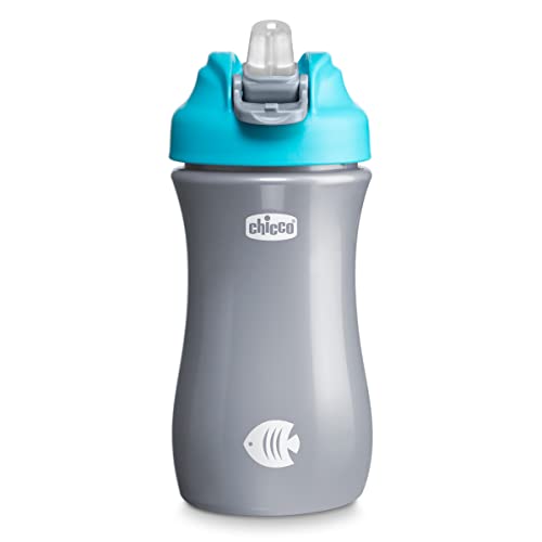 Chicco Soft Spout Tumbler with Silicone Straw and Spill-Proof Lid 12oz.| Built-In Carry Handle | Top-Rack Dishwasher Safe | Easy to Hold Travel Cup | Teal/Silver| 18+ months