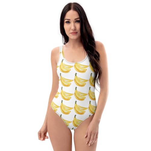 Banana Print One-Piece Swimsuit, Tropical Fruit Swimwear, Fun Summer Look